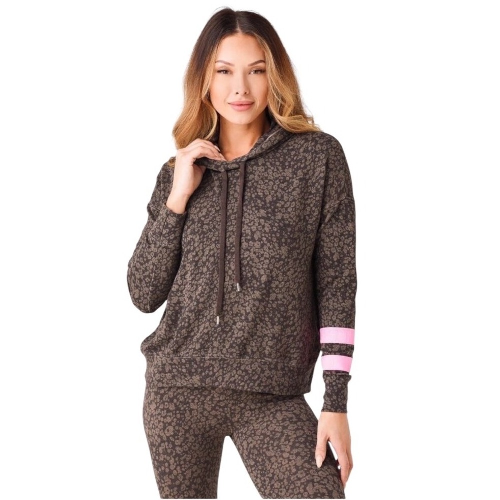 Sundry Sweatshirt‎ Women Small Leopard Print Pink Stripe Hoodie Athleisure NWT